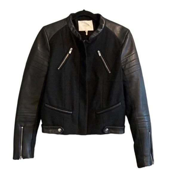 90. Maje Moto Leather Biker Jacket - Picture 1 of 4